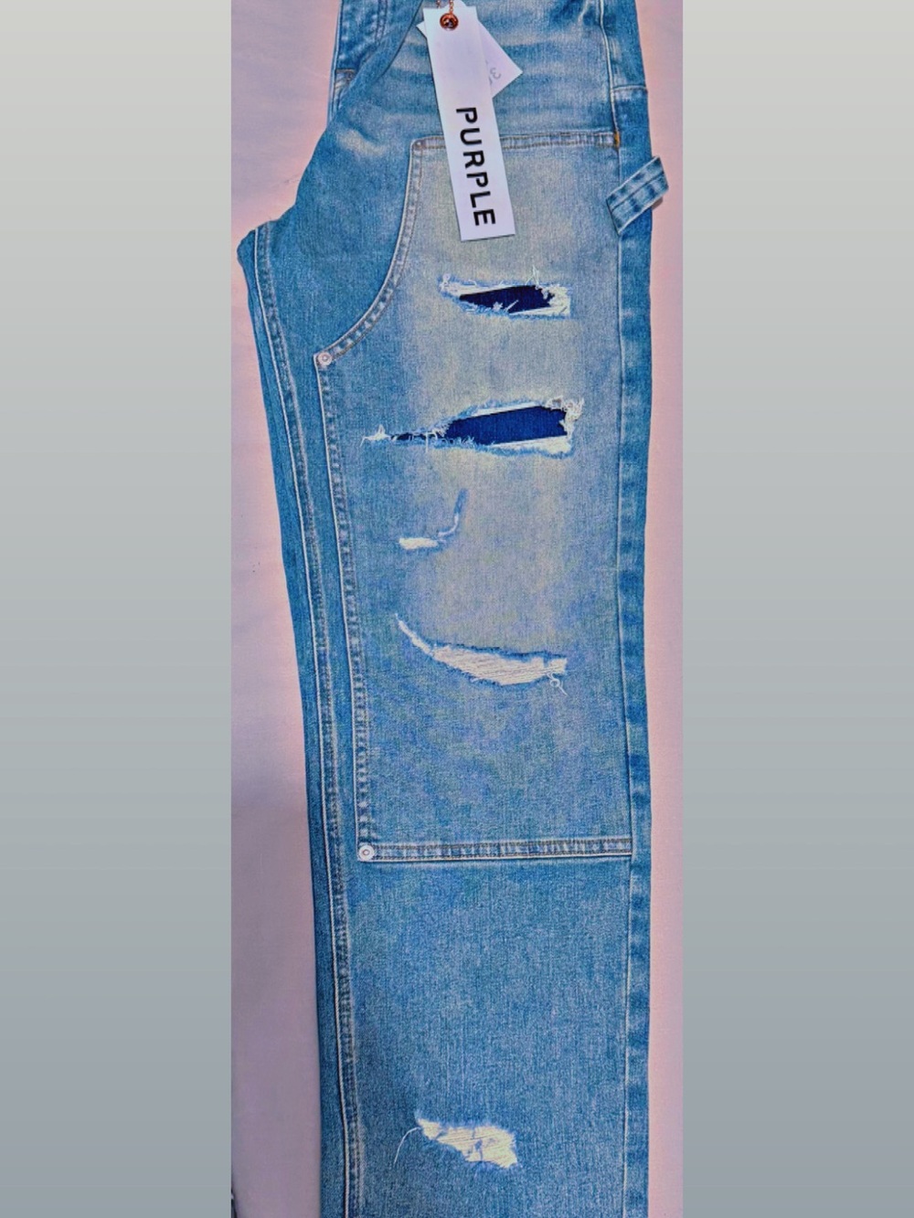 Purple Light Blue Distressed Straight Men's Jeans